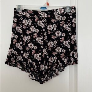 Aeropostale Black and Pink High Waist Floral Shorts